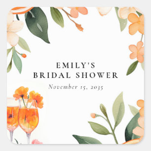 Aquarell Aperol Spritz Brautparty Quadratischer Aufkleber