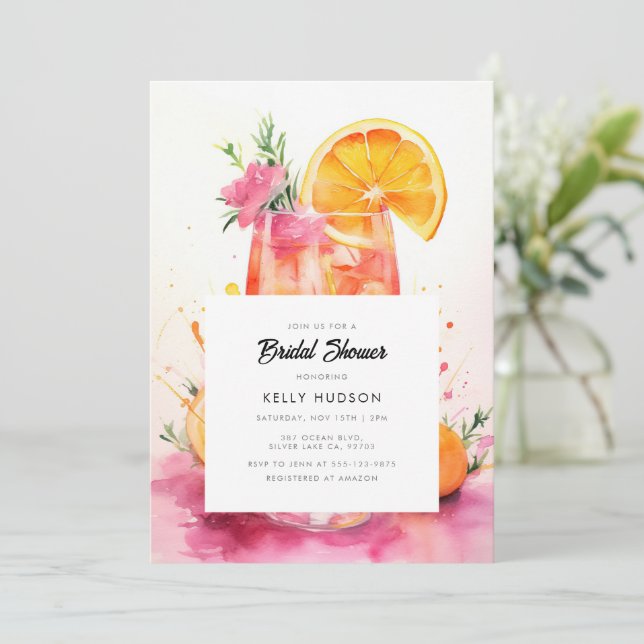 Aquarell Aperol Spritz Bridal Dusche Einladung (Stehend Vorderseite)
