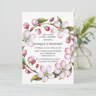 Aquarell Apfel Kirschblüten Paare Dusche Einladung