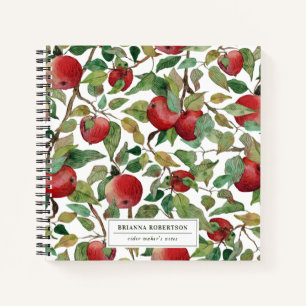 Aquarell-Apfelmuster   Monogramm Ciderhersteller Notizbuch
