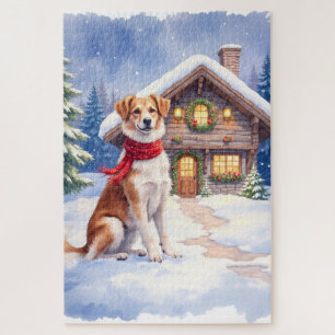 Aquarell Appenzeller Sennenhund Alpen Chalets Puzzle