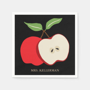 Aquarell Apple addieren den Namen des Lehrers Serviette
