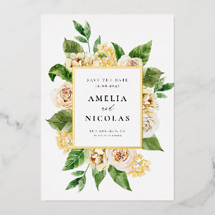 Aquarell-Aprikosen-Englische Rosen Save The Date Folieneinladung