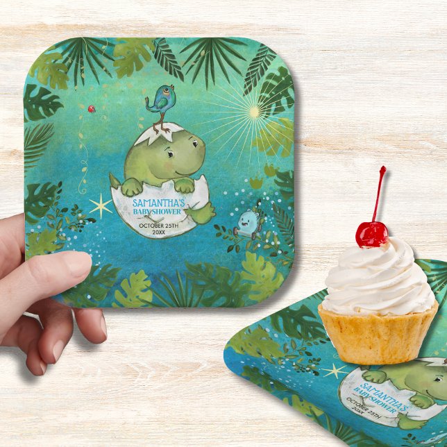 Aquarell Aqua Grün Dinosaurier Party Teller (Watercolor Aqua Green Dinosaur Party Plates)