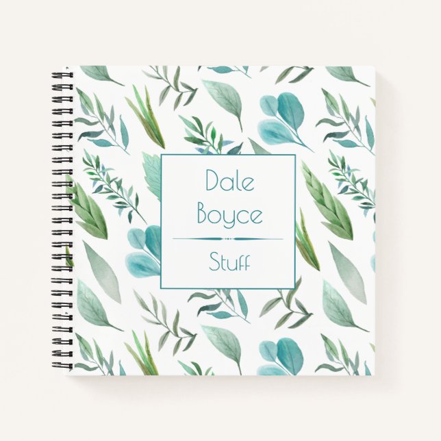 Aquarell Aquamarin Blue Green Blätter Square Noteb Notizbuch (Vorderseite)