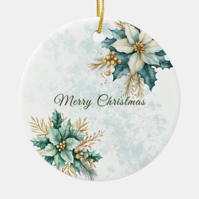 Aquarell Aquamarin Blumenweihnachtsfest Keramik Ornament (Vorne)