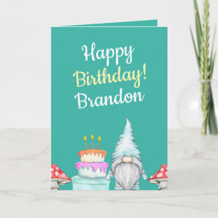 Aquarell Aquamarin Gnome Mushroom Geburtstag Karte