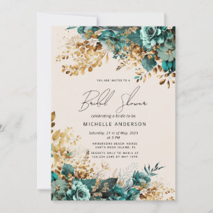 Aquarell Aquamarin Gold Floral Brautparty Einladung