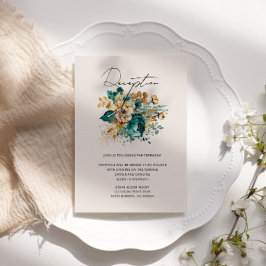 Aquarell Aquamarin Gold Floral Empfang Begleitkarte