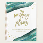 Aquarell Aquamarin und Goldgeode | Hochzeitspläne Planer<br><div class="desc">Dieser elegante,  moderne Hochzeitsplaner mit aquamarinen Ufersteinen in Aquarellfarbe,  Imitaten mit goldenem Aussehen,  Typografie und Splash.</div>