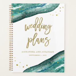 Aquarell Aquamarin und Goldgeode | Hochzeitspläne Planer