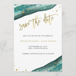 Aquarell Aquamarin und Goldgeode Save the Date