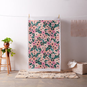 Aquarell Aquamarin und rosa Blüten Stoff