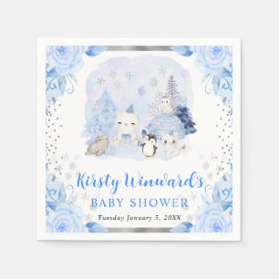 Aquarell-Arktis-Tiere-Blumen-Baby-Party Serviette