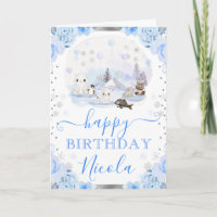 Aquarell-Arktis-Tiere-Blumen-Geburtstag
