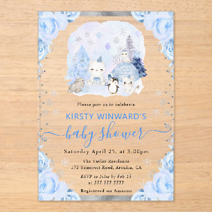 Aquarell-Arktis-Tiere Florale Babyparty Acryleinladungen