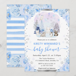 Aquarell-Arktis-Tiere Florale Babyparty Einladung