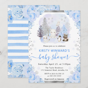 Aquarell-Arktis-Tiere Florale Babyparty Einladung