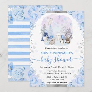 Aquarell-Arktis-Tiere Florale Babyparty Einladung