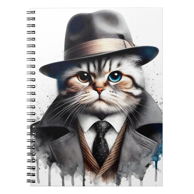 Aquarell Art Cat in Anzug Krawatte Jacket Hat Spri Notizblock (Vorderseite)
