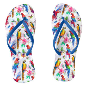 Aquarell-Art-Papageien Flip Flops