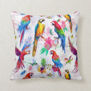 Aquarell-Art-Papageien Kissen