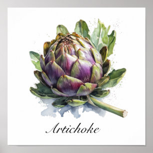 Aquarell-Artischocke-Botanik-Küchengarten Poster