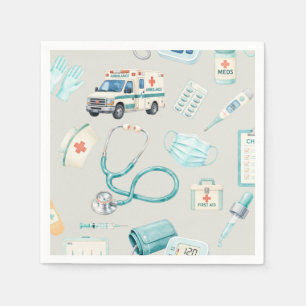 Aquarell Arzt Krankenschwester Party Serviette