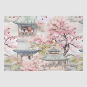 Aquarell Asiatische Pagode Amistkreuz Blüten Seidenpapier