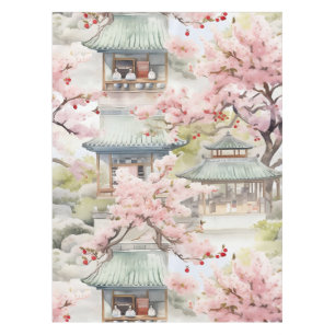 Aquarell Asiatische Pagode Amistkreuz Blüten Tischdecke