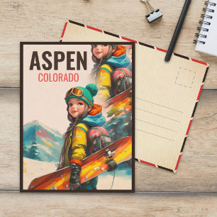 Aquarell Aspen Colorado Berg Vintage Mädchen Postkarte