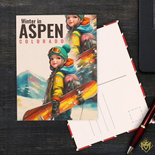 Aquarell Aspen Colorado Berg Vintage Mädchen Postkarte
