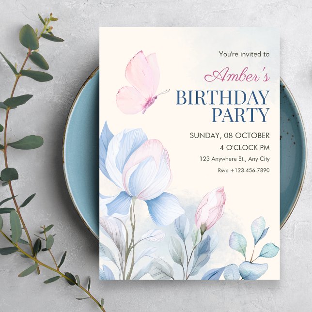 Aquarell-Ästhetik florale Geburtstag Einladung (Von Creator hochgeladen)