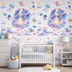 Aquarell-Astronaut-Galaxie-Muster Weltraumnursery Tapete
