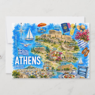Aquarell Athen Griechenland Akropolis Wahrzeichen Einladung