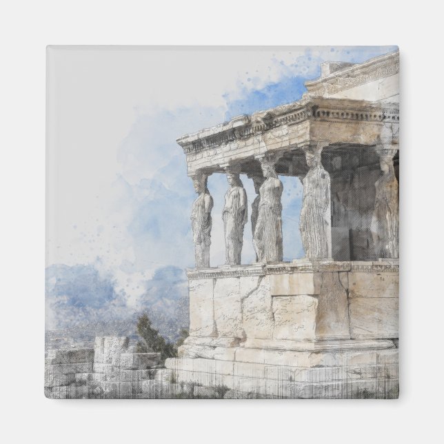 Aquarell Athens Magnet - Griechische Ruinen Souven (Vorne)
