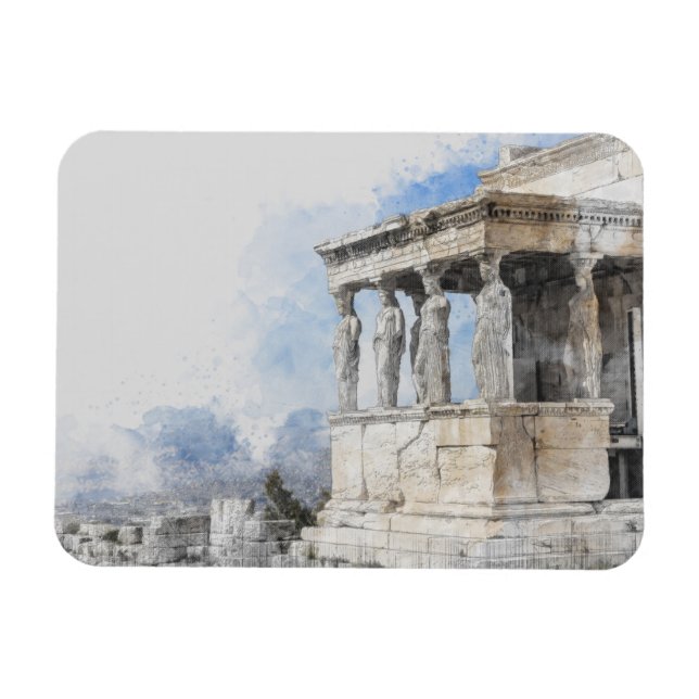 Aquarell Athens Magnet - Griechische Ruinen Souven (Horizontal)
