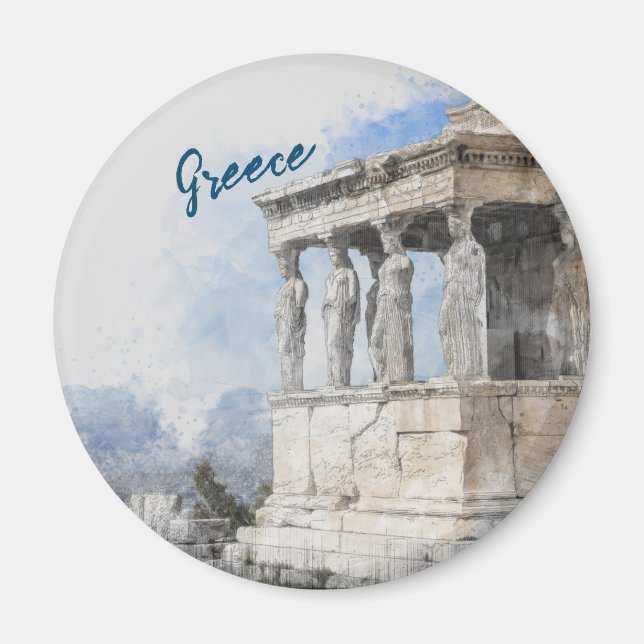 Aquarell Athens Magnet - Griechische Ruinen Souven (Vorne)