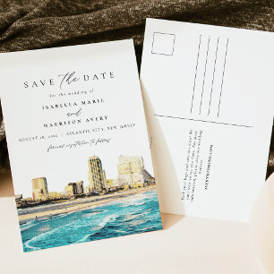 Aquarell Atlantic City New Jersey City Skyline Postkarte