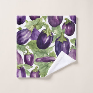 Aquarell Auberginen Garten Botanisches Muster Badhandtuch Set