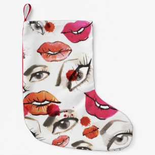Aquarell-Augen- und Lippenmuster Kleiner Weihnachtsstrumpf
