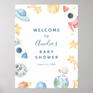 Aquarell Außenraum Babydusche Begrüßungszeichen Poster