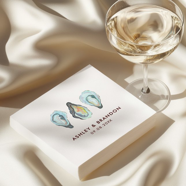 Aquarell-Auster-Küsten-Hochzeit am Meer Serviette (Von Creator hochgeladen)