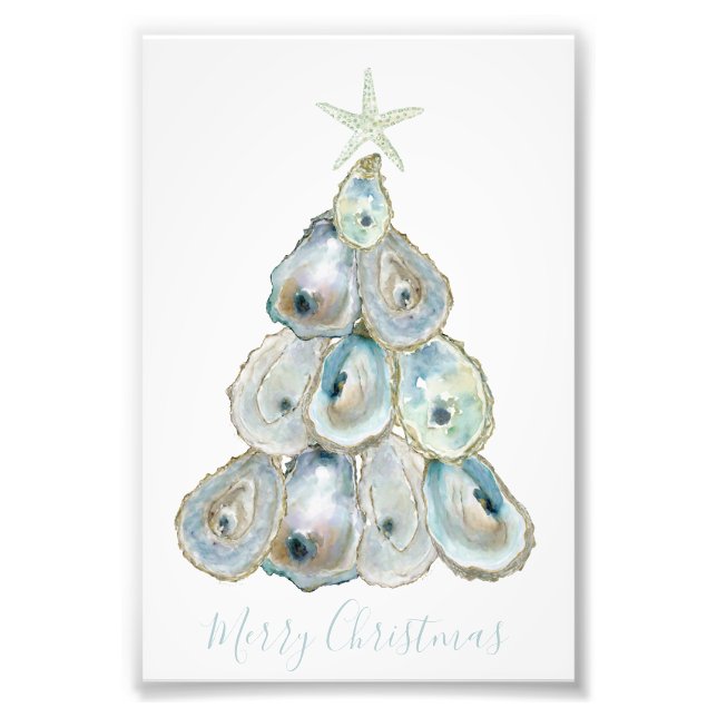 Aquarell-Auster-Weihnachtsbaum Fotodruck (Vorne)