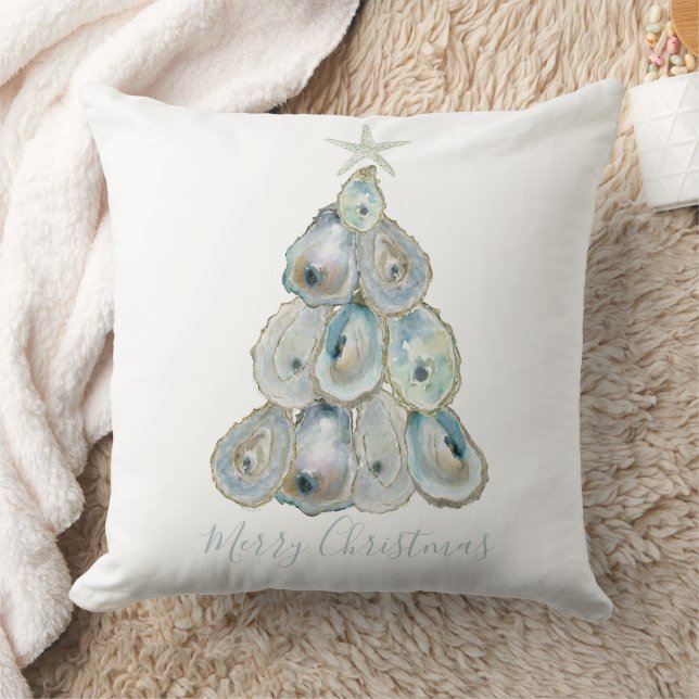 Aquarell-Auster-Weihnachtsbaum Kissen (Decke)