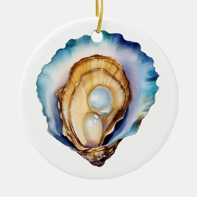 Aquarell-Austernschale Keramik Ornament (Vorne)