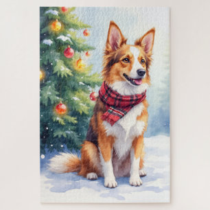 Aquarell Australian Shepherd Weihnachtsglanz Puzzle