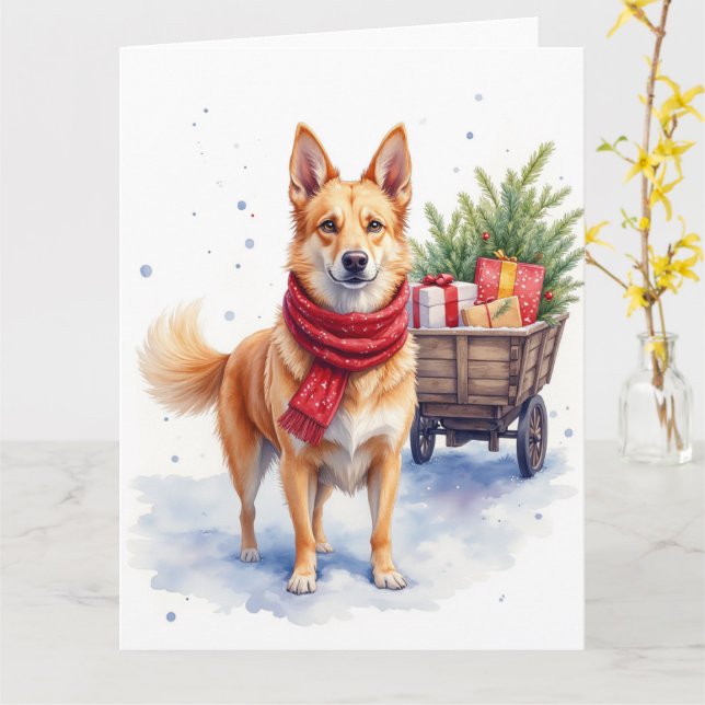 Aquarell Australischer Stumpy Tail Cattle Hund Karte (Gelbe Blume)