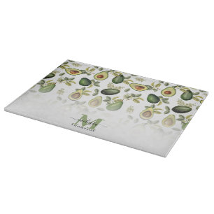 Aquarell-Avocado-Botanical-Muster mit Monogramm Schneidebrett