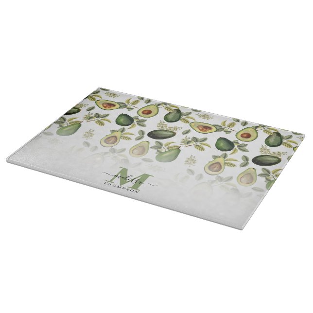 Aquarell-Avocado-Botanical-Muster mit Monogramm Schneidebrett (Ecke)